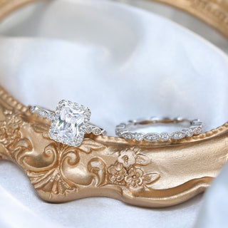 2Ct 925 Sterling Silver Bridal Ring Sets Emerald Cut CZ Women Vintage Engagement Wedding Bands