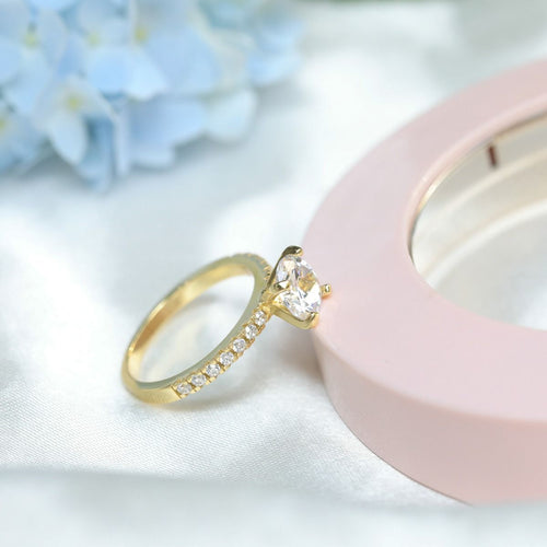 14K Gold Plated 1.25CT 925 Sterling Silver Bridal Ring Sets Women Round CZ Engagement Wedding Bands