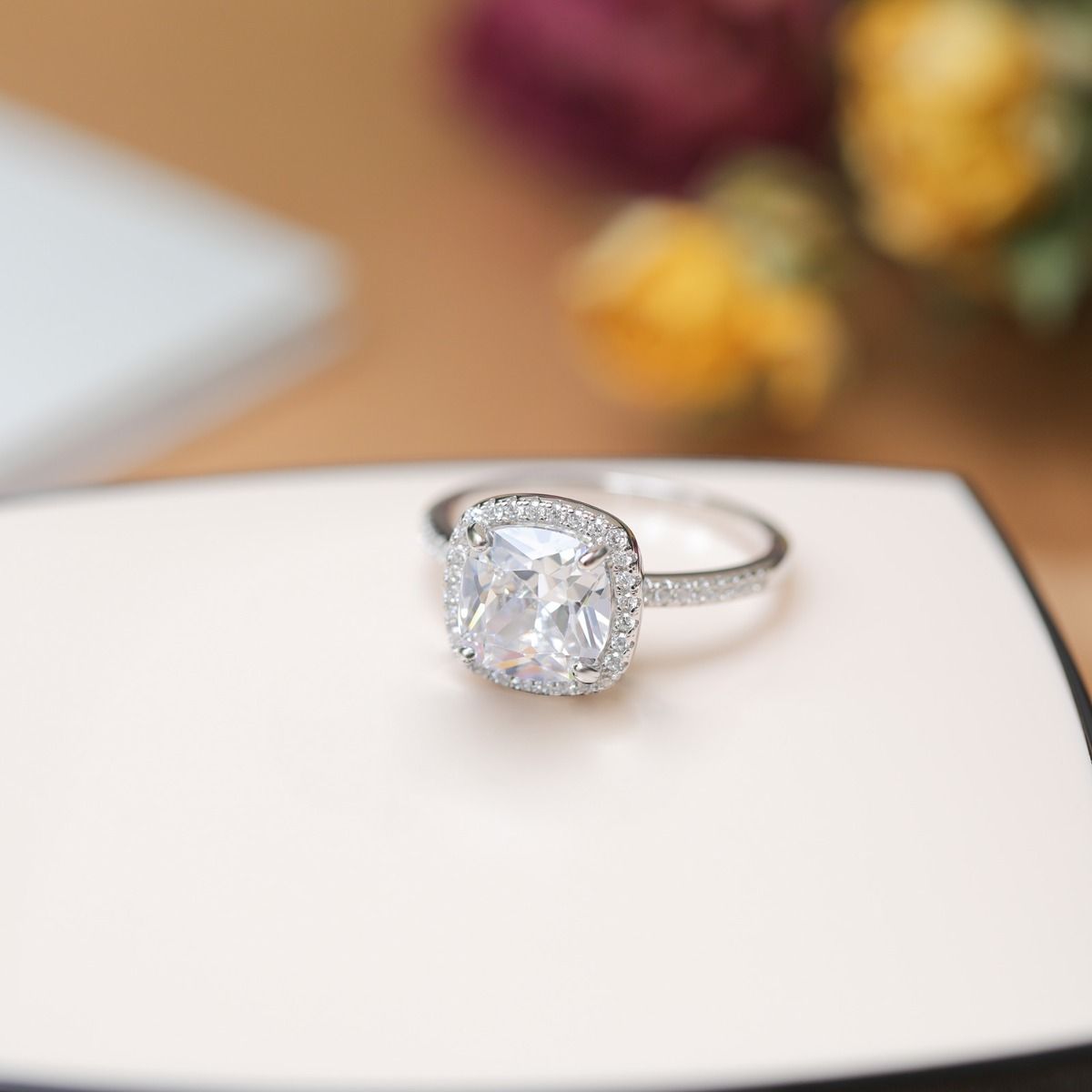 3.5Ct 925 Sterling Silver Ring Cushion Cut Cubic Zirconia Women Engagement Bands