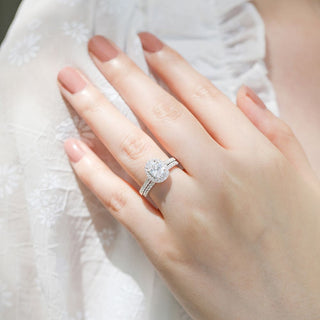 1.5CT 925 Sterling Silver Cubic Zirconia Bridal Rings Sets Oval Cut CZ Engagement Ring
