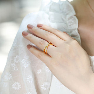 14K Gold Plated 925 Sterling Silver X Cross Ring Cubic Zirconia CZ Women Wedding Bands