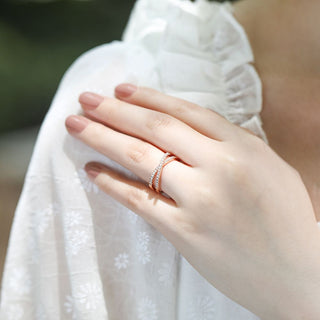 925 Sterling Silver X Cross Ring Cubic Zirconia CZ Rose Gold Women Wedding Bands