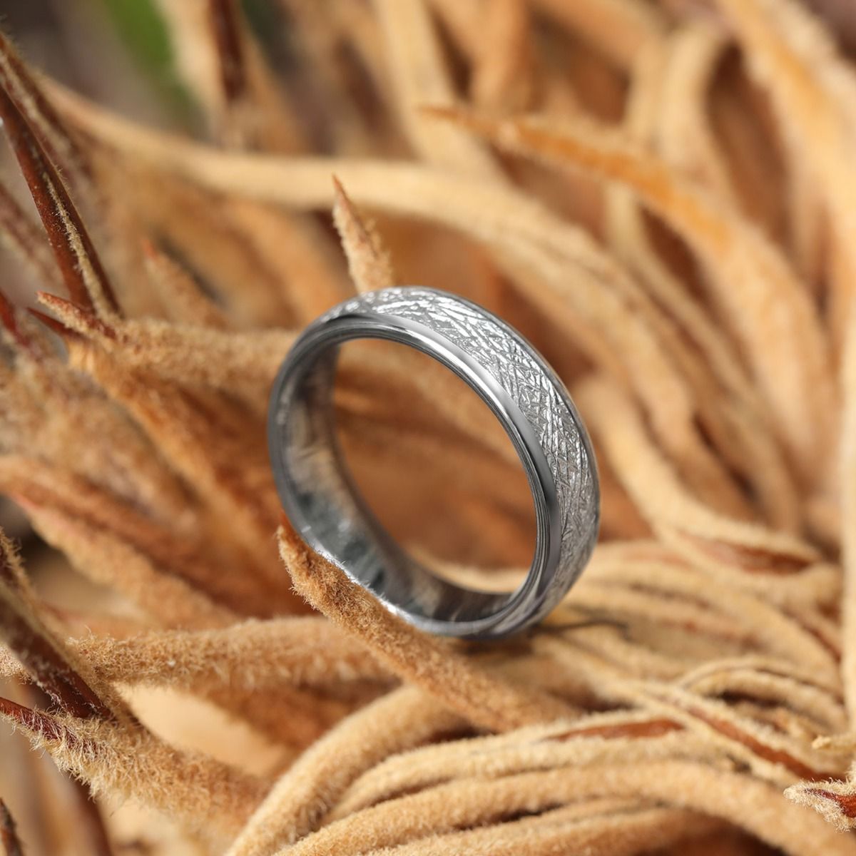 6mm Tungsten Carbide Rings Men Women Silver Dome Polished Imitation Meteorite Inlay Ring