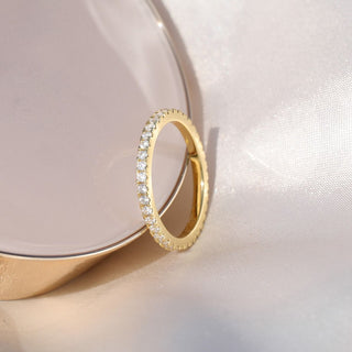 Trendy 14K Gold Plated 2mm 925 Sterling Silver Ring Women Cubic Zirconia Stackable Eternity Ring