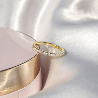Trendy 14K Gold Plated 2mm 925 Sterling Silver Ring Women Cubic Zirconia Stackable Eternity Ring