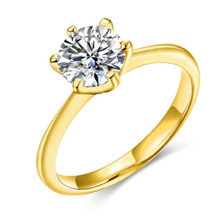 925 Sterling Silver Ring 14K Gold Plated 1 Ct Solitaire Round CZ Women Six Prong Engagement Bands
