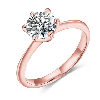 925 Sterling Silver Ring Rose Gold Plated 1 Ct Solitaire Round CZ Six Prong Women Engagement Ring