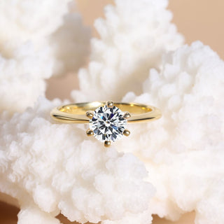 925 Sterling Silver Ring 14K Gold Plated 1 Ct Solitaire Round CZ Women Six Prong Engagement Bands