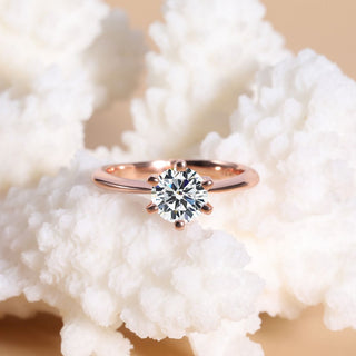 925 Sterling Silver Ring Rose Gold Plated 1 Ct Solitaire Round CZ Six Prong Women Engagement Ring