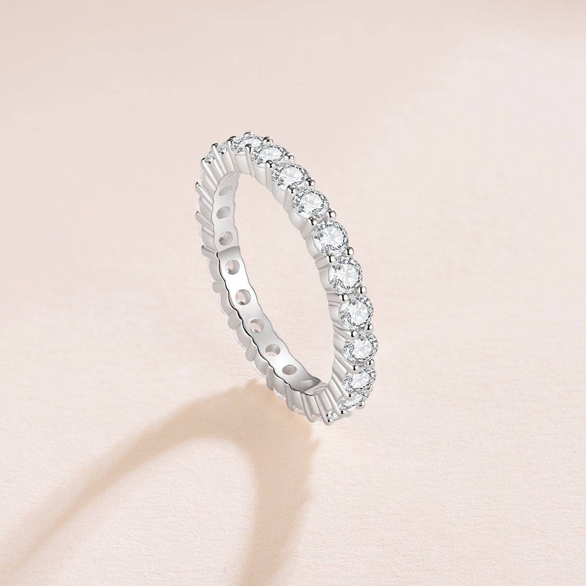 3mm 925 Sterling Silver Women Round Cubic Zirconia Stackable Eternity Ring