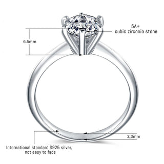 925 Sterling Silver Ring Classic Six Prong 1 Carat Solitaire Round CZ Women Engagement Ring