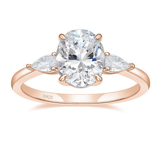 3ct 925 Sterling Silver Ring Rose Gold 3-Stone Oval Zircon Cut Women Engagement Band