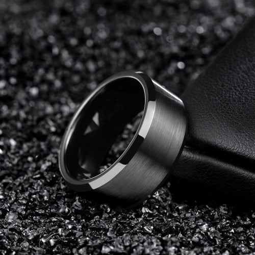 10mm Black Tungsten Carbide Rings Men Women Brushed Engagement Bands