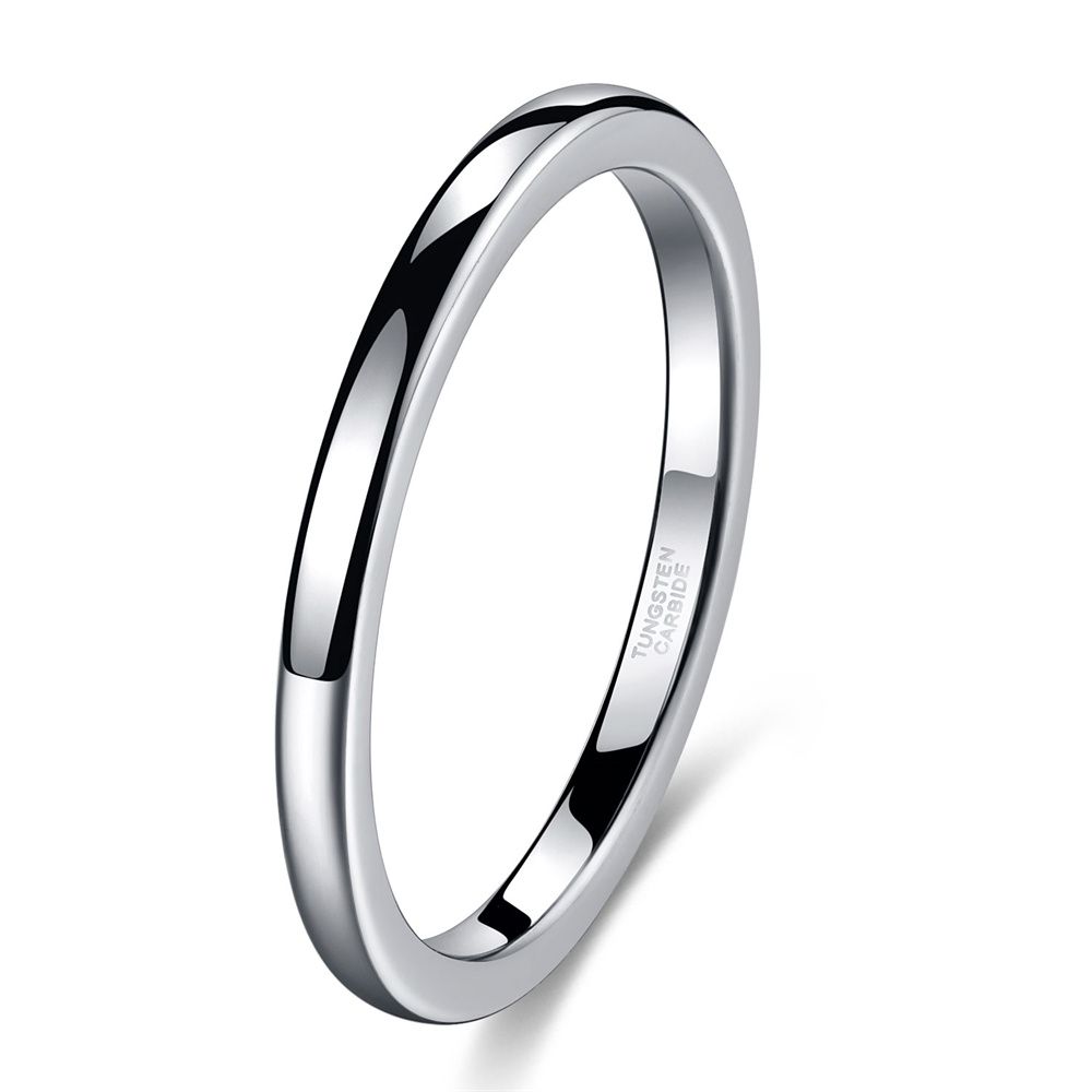 2mm Silver Color High Polished Tungsten Carbide Rings Women Engagement Rings