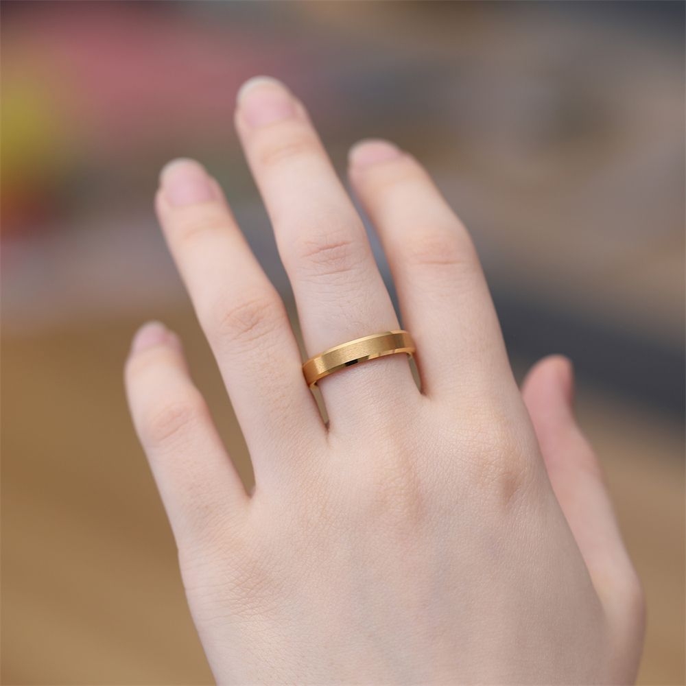 4mm 24K Gold Plated Tungsten Rings For Men Brushed Wedding Bands