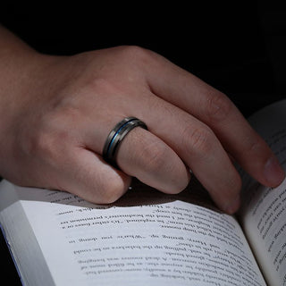 6mm Blue&Black Mens Tungsten Carbide Ring Blue Line Design Women Wedding Bands