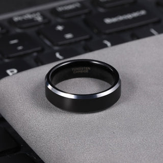 6mm Mens Tungsten Carbide Ring Black High Polished Engagement Wedding Bands