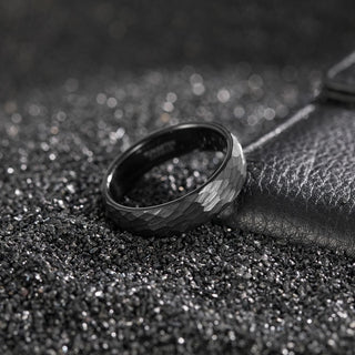 6mm Black Hammered Tungsten Carbide Ring Mens Women Engagement Wedding Bands