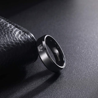 6mm Black “His Queen” Printed Engravable Couple Wedding Bands Crown Tungsten Carbide Rings