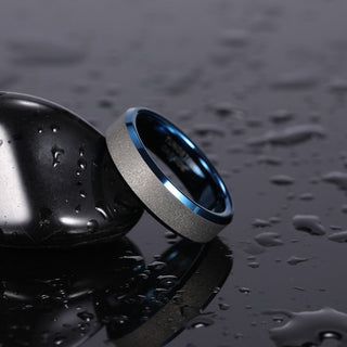 6mm Frosted Tungsten Carbide Rings Blue Women Matte Ring
