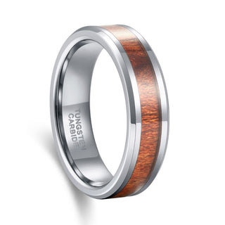 6mm Wood Inlay Tungsten Carbide Ring Men Silver Color Engagement Wedding Bands