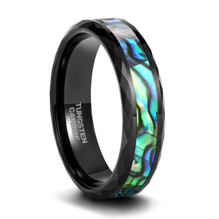 6mm Black Tungsten Carbide Rings Green Ablone Shell Inlay Couple Ring