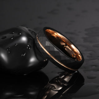 6mm Hammered Tungsten Carbide Rings Rose Gold Couple Wedding Bands