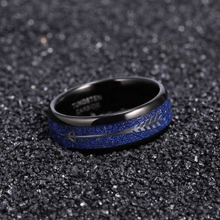 8mm Tungsten Carbide Ring Steel Arrow Silver Plated Inlay Imitation Meteorite Koa Wood Men Wedding Bands