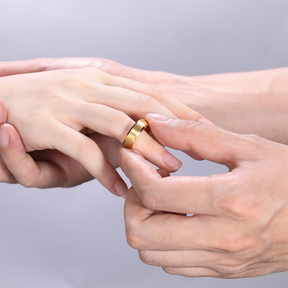 6mm 24K Gold Plated Tungsten Rings For Men Brushed Wedding Bands
