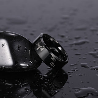 8mm Men Tungsten Carbide Ring Black Polished Engraved Deer Head Wedding Engagement Bands