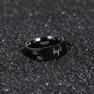 8mm Men Tungsten Carbide Ring Black Polished Engraved Deer Head Wedding Engagement Bands