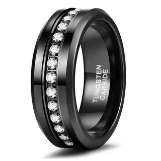 8mm Men Black Zircon Inlay Tungsten Ring Engagement Wedding Bands High Polished