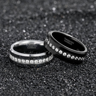 8mm Men Black Zircon Inlay Tungsten Ring Engagement Wedding Bands High Polished