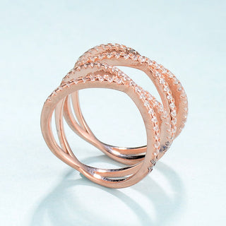 Rose Gold 925 Sterling Silver Ring Women Double X Shape Cross Design Cubic Zircon Wedding Bands