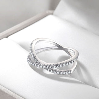 925 Sterling Silver X Cross Ring Cubic Zirconia CZ Women Wedding Bands