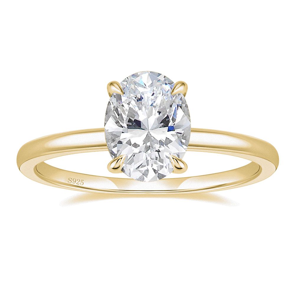 3ct 14k Gold Plated 925 Sterling Silver Rings Oval Cut Zirconia Diamond Solitaire Women Engagement Bands
