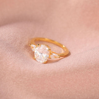 14k Gold Plated 925 Sterling Silver Ring 3Ct Zircon 3-Stone Oval Cut Women Engagement Bands