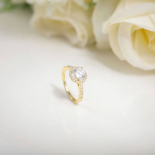 1.25Ct 14k Gold Plated 925 Sterling Silver Rings Round Halo Cubic Zirconia Women Engagement Rings