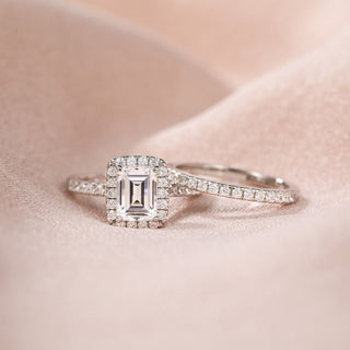2Ct 925 Sterling Silver Bridal Ring Sets Emerald Cut CZ Women Vintage Engagement Rings