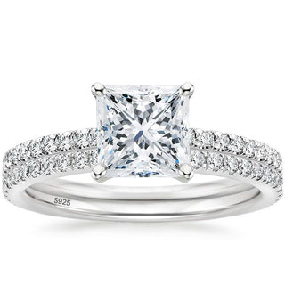2Ct 925 Sterling Silver Bridal Ring Sets Princess Square Cut CZ Women Engagement Wedding Bands