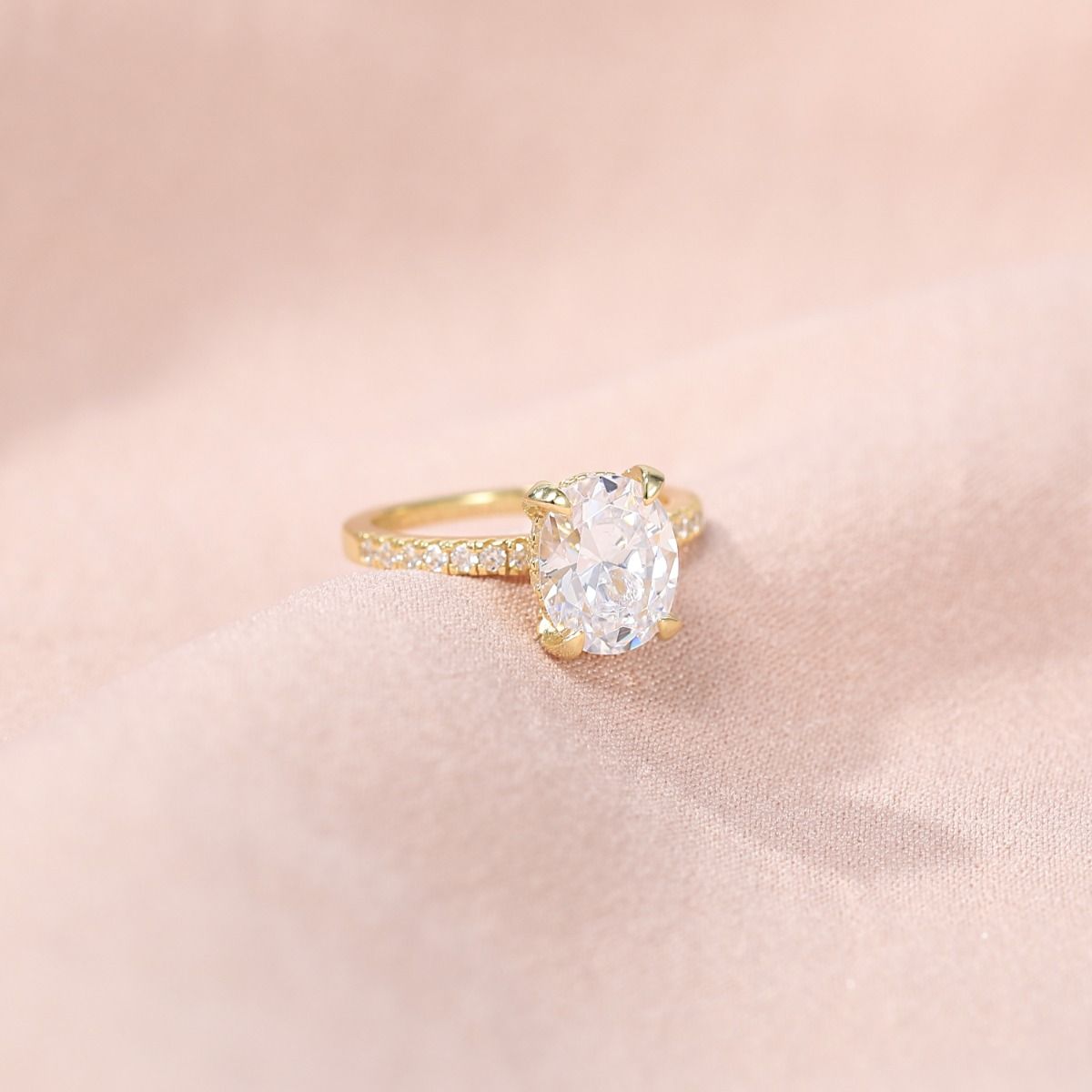 3ct 925 Sterling Silver Ring 14k Plated Gold Oval Cut Cubic Zirconia Women Engagement Bands