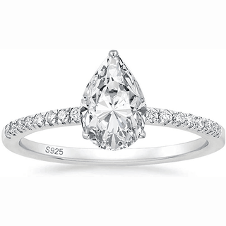 2Ct 925 Sterling Silver Rings Pear Cut Cubic Zirconia CZ Teardrop Women Engagement Bands