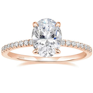 Rose Gold 3Ct 925 Sterling Silver Ring Oval Cut Cubic Zirconia Women Engagement Bands