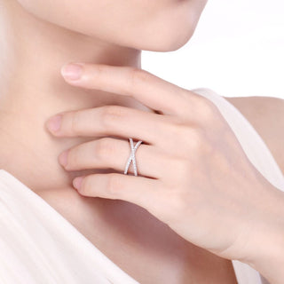 925 Sterling Silver X Cross Ring Cubic Zirconia CZ Women Wedding Bands