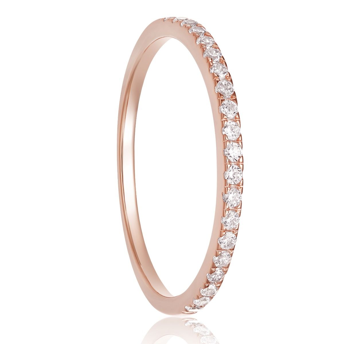 2mm Rose Gold 925 Sterling Silver Rings Women Cubic Zirconia Eternity Ring