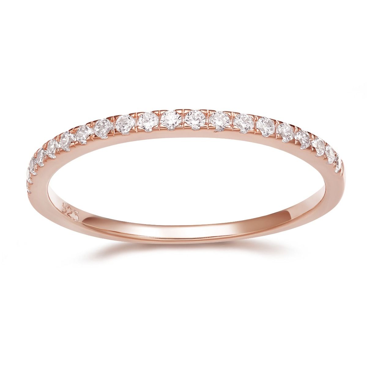2mm Rose Gold 925 Sterling Silver Rings Women Cubic Zirconia Eternity Ring