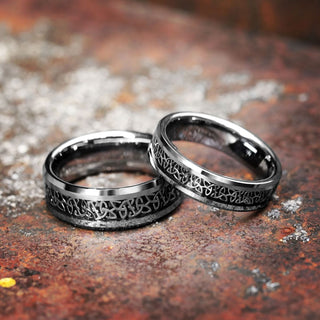 8mm Tungsten Carbide Rings Men Women Silver Beveled Edge Celtic Knot Rings Black Carbon Fiber Inlay Ring