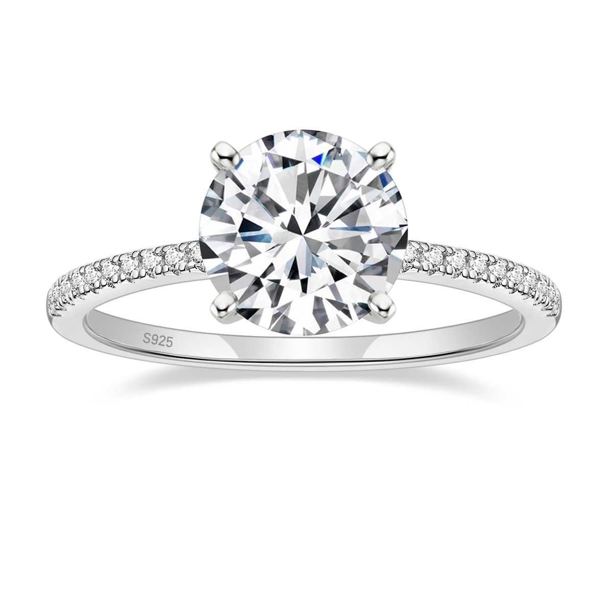 925 Sterling Silver Ring Women Round Solitaire Cubic Zirconia Halo Engagement Bands