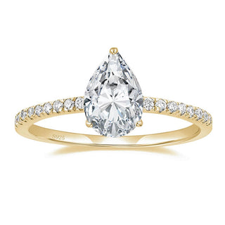14K Gold Plated 2Ct 925 Sterling Silver Rings Pear Cut Cubic Zirconia CZ Teardrop Women Engagement Bands