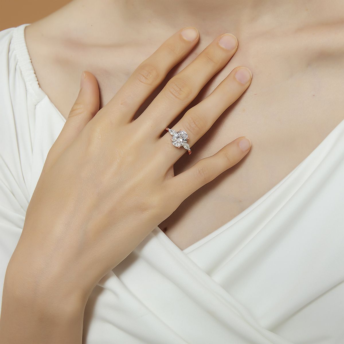 3ct 925 Sterling Silver Ring Rose Gold 3-Stone Oval Zircon Cut Women Engagement Band